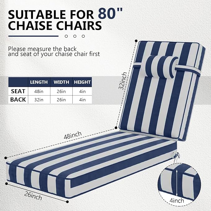 80 x 26 x 4 Inch Olefin Chaise Lounge Cushions, Lounge Chair Cushions - Image 2