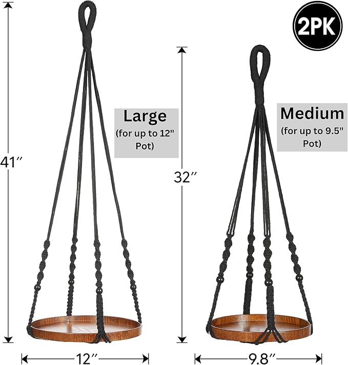 2 Pack Macrame Plant Hanger | Plant Hanger Indoor, Hanging Planter Shelf | - Image 3