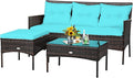 Tangkula 3 Pieces Patio Conversation Set, Outdoor PE Rattan Wicker Furniture by TANGKULA