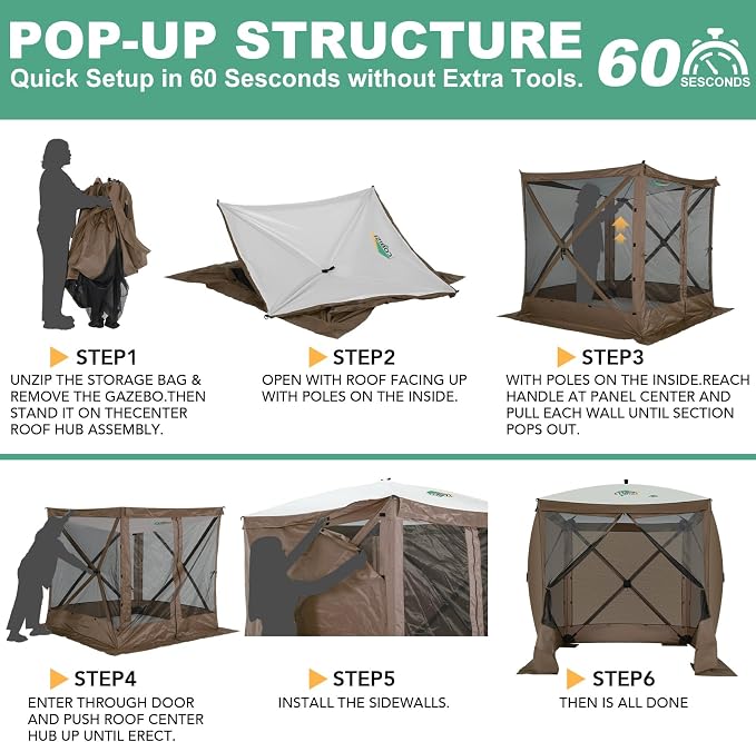 COBIZI 6x6 FT Pop up Gazebo Tent, Screen Tent - Image 7