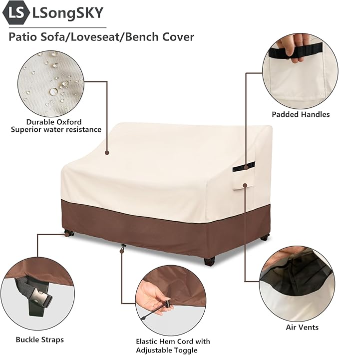 Patio 3-Seater Sofa Cover, Outdoor Couch Cover Fits up to 85W x 38D x 35H Inches - Image 4