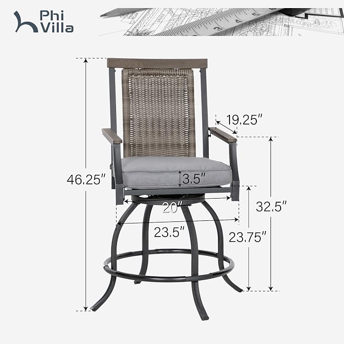 PHI VILLA Outdoor Swivel Bar Stools Set of 2 - Image 2