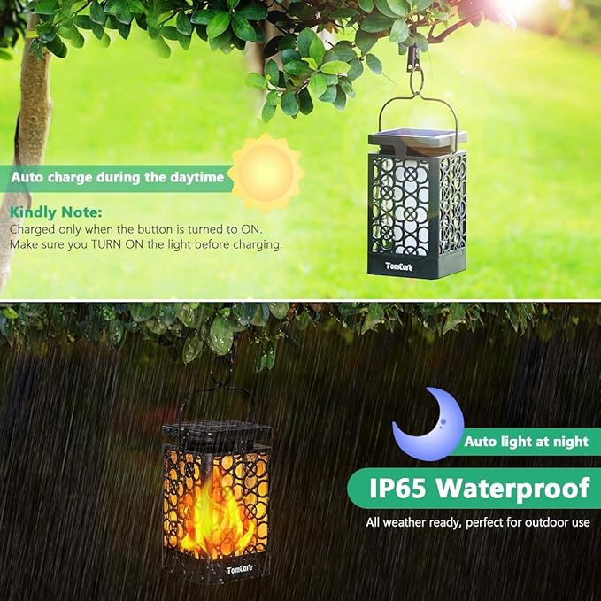 TomCare Solar Lanterns Outdoor Upgraded Flickering Flame Waterproof Hanging - Image 5