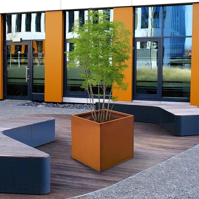 Corten Steel Planter Box Metal Outdoor Planter Large Square Cube Rustic 32 Inch - Image 5