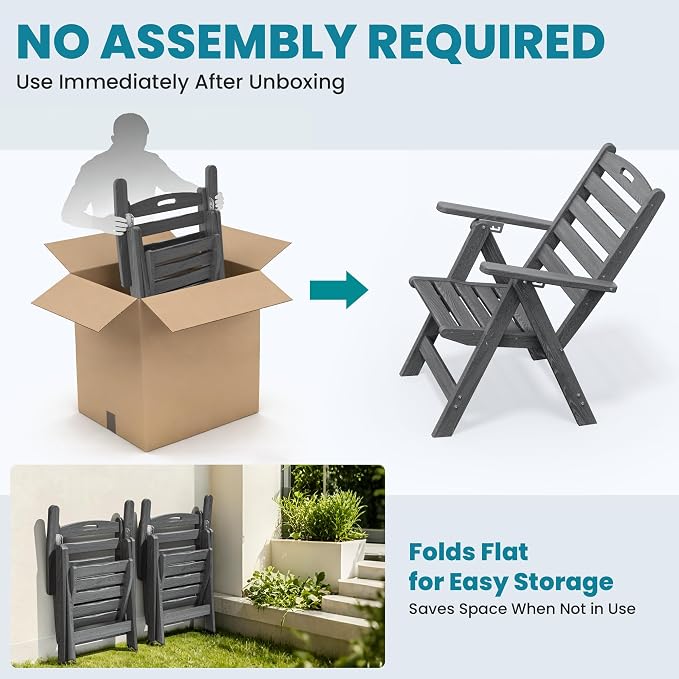 5-Piece Outdoor Dining Set, No-Assembly Foldable Chairs, All-Weather HDPE - Image 3