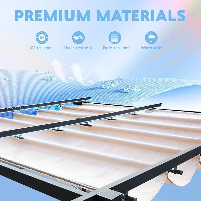 MELLCOM Retractable Pergola 10x10 Ft, Upgraded Sun Shade - Image 5