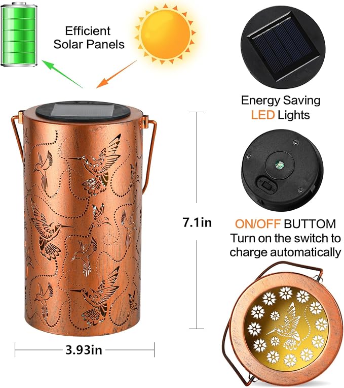 Solar Lanterns Outdoor Hanging Hummingbird Decor Lantern, Waterproof Hollow Out - Image 4