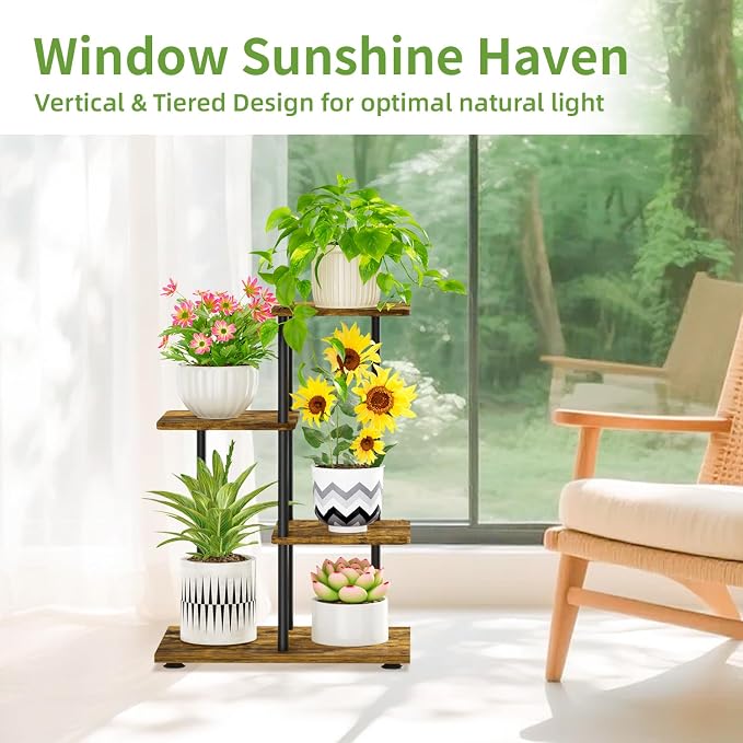 iDavosic.ly 3 Tier Plant Stand Indoor, Tiered Corner Metal Wood Multiple Flower - Image 5