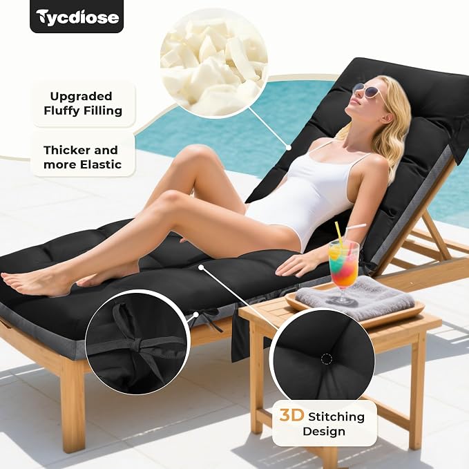 Outdoor Lounge Chair Cushion, Waterproof Replacement Chaise Lounge Cushions - Image 3