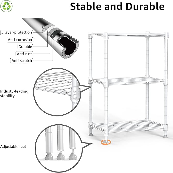 450 lbs Wire Storage Shelving 3-Tier Utility Shelving Unit Steel Organizer Wire - Image 8