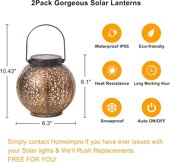 2Pack Solar Outdoor Lanterns Waterproof, Garden Gifts - Image 5