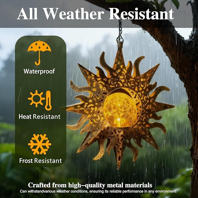Solar Lights Outdoor Garden Decor Hanging Lanterns Decoration Metal Sunflower - Image 6