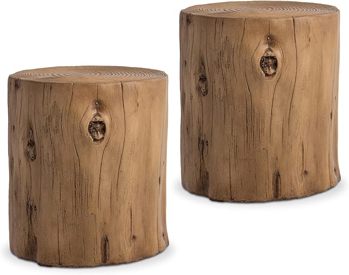 SUNBURY Outdoor Side Table Set of 2, Tree Stump Side Table Light Oak Colored by SUNBURY