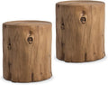 COSIEST 2 Pieses Outdoor Side Table, Hand-Painted Wood Stump Side Table Set of 2 by COSIEST