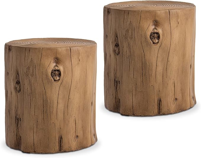 COSIEST 2 Pieses Outdoor Side Table, Hand-Painted Wood Stump Side Table Set of 2 by COSIEST