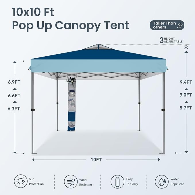 PHI VILLA 10x10ft 1-Person Setup Pop Up Canopy Tent Instant Portable Shelter w/ - Image 7
