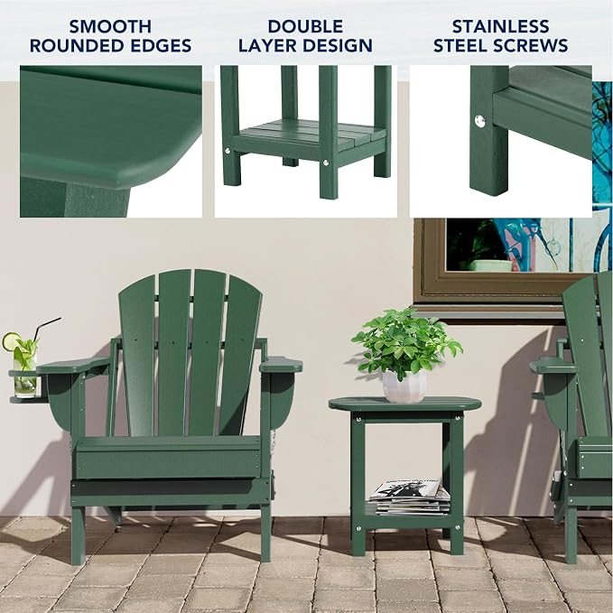 nalone Adirondack Side Table 16.5" Outdoor Side Table HDPE Plastic Double - Image 4