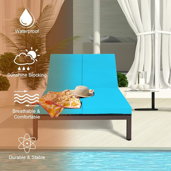 COSTWAY 2-Person Patio Rattan Lounge Chair Chaise Recliner Adjustable Cushion - Image 6