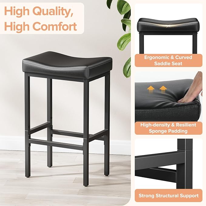 24 Inch Counter Height Bar Stools Set of 2, Compact Counter Stools - Image 3