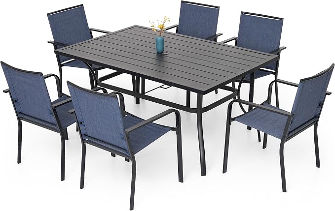7-Piece Outdoor Dining Set, 6 Stackable Patio Portable Chairs & 60'' by Anmutig