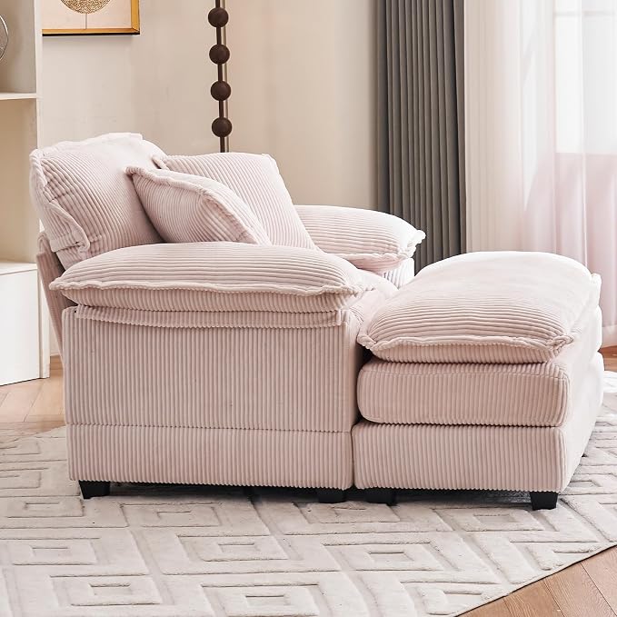 46.9" W Oversized Chair with Ottoman, Corduroy Upholstered Chaise Lounge Chair - Image 9