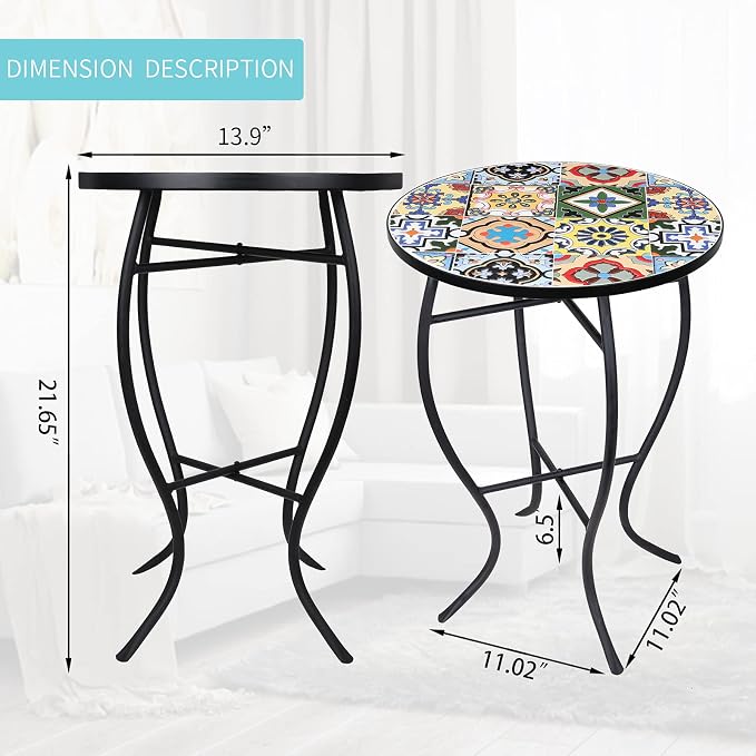 VCUTEKA Mosaic Outdoor Side Table - Image 3