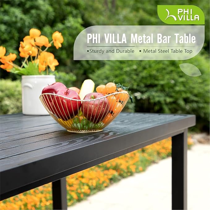 PHI VILLA 5 Piece Patio Bar Set, Bar Height Outdoor Dining Set - Image 3