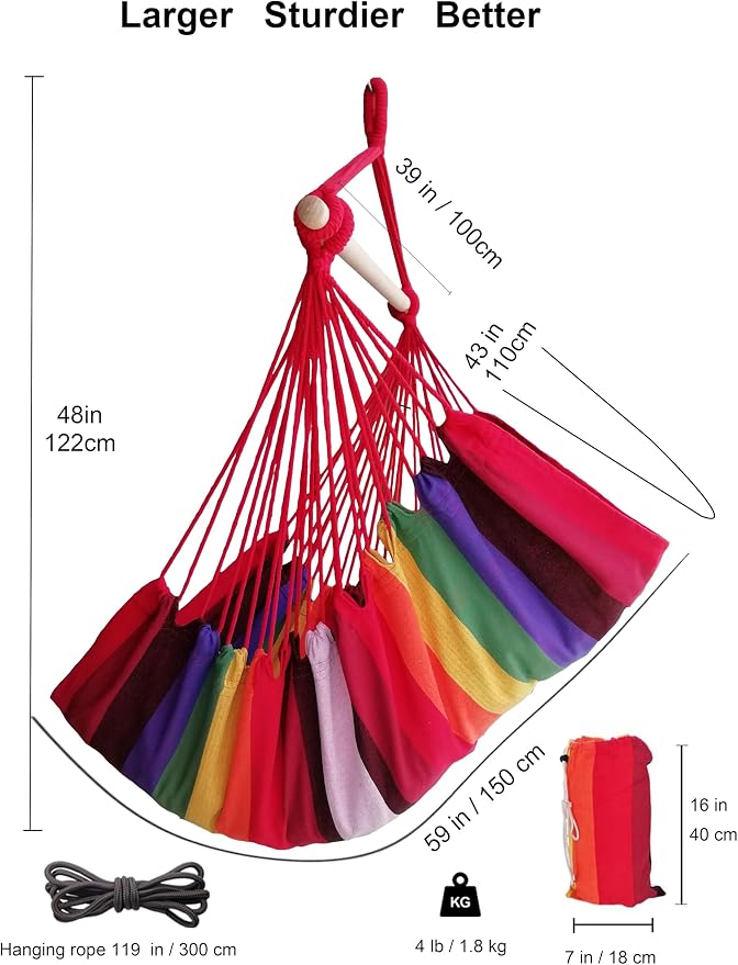 Hammock Chair Large Hammock Swing, 110 x 150cm Load 150kg, Cotton Hammock Chair - Image 2