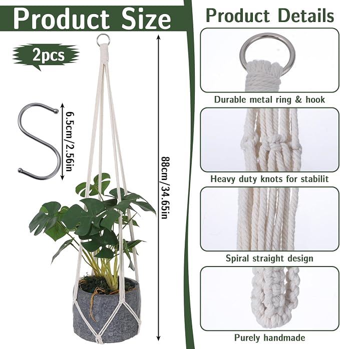 2 Pcs Hanging Planter Macrame Plant Hanger - Image 2