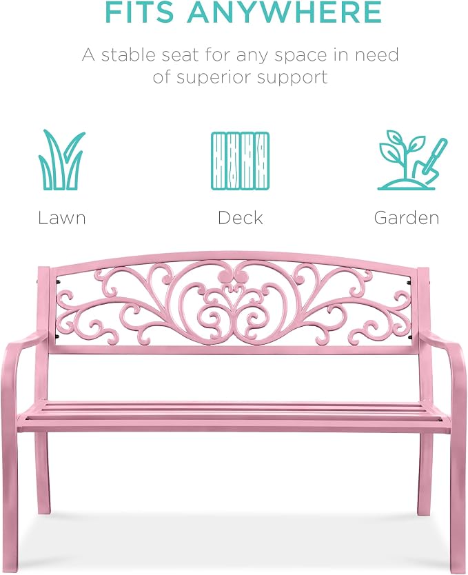Best Choice Products Outdoor Bench Steel Garden Patio Porch Furniture - Image 3