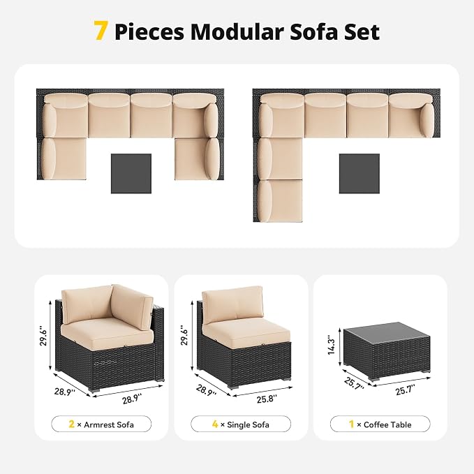 Aoxun Patio Furniture Set, 7 Piece Outdoor Sectional Sofas - Image 6