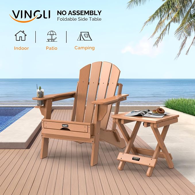 VINGLI Small HDPE Folding Side Table, Plastic Waterproof Portable Adirondack - Image 3