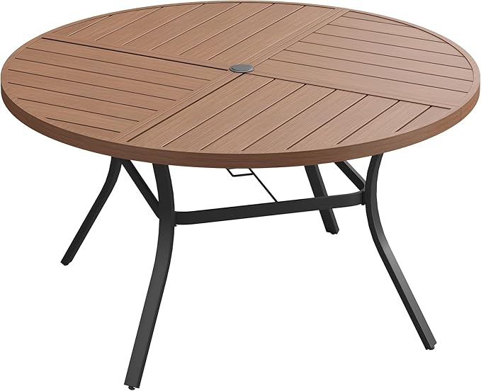 Patio Dining Table for 6-8, Round Metal Outdoor Table by VOXBIN