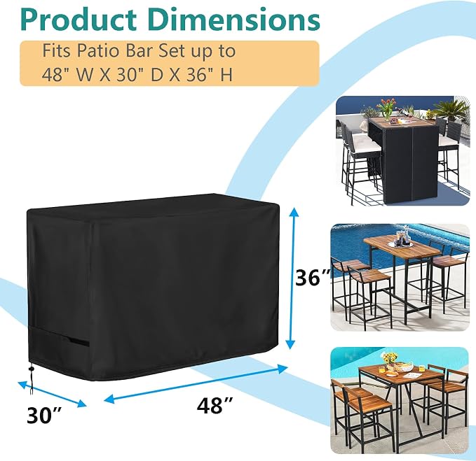 Oslimea Patio High Top Dining Set Cover, Outdoor Table and Chairs Cover - Image 2