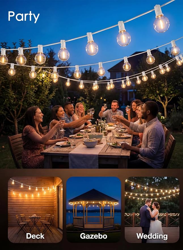 SUNSGNE 25FT G40 LED White Outdoor String Lights - Image 8