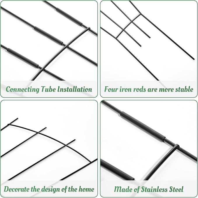 4 Pack 32'' Black Metal Plant Trellis Indoor/Outdoor, Fan Shape, Stainless Steel - Image 3