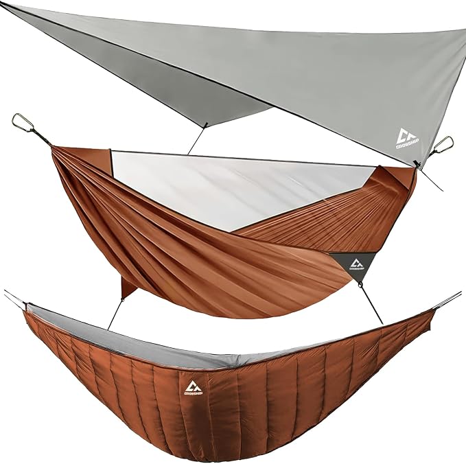 Camping Hammock with Mosquito Net, Underquilt & Rain Fly Tarp – 2 Person by CROSSHIP