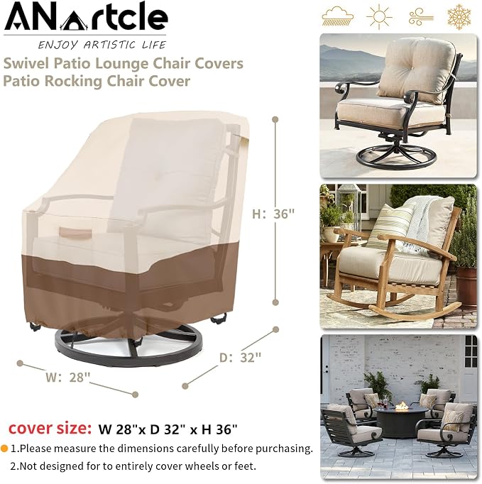 Swivel Patio Chair Cover 4 Pack, 600D Waterproof Heavy Duty Outdoor Chair Cover - Image 2