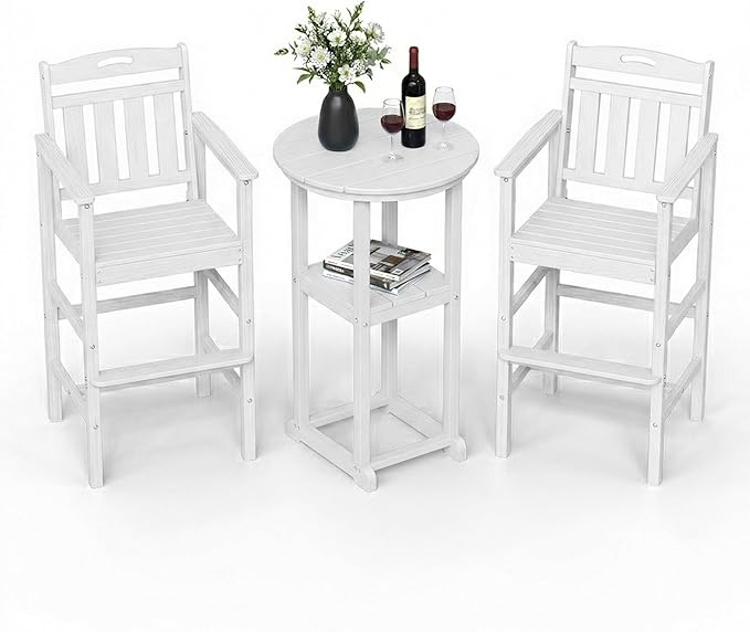 Ciokea 3-Pcs Bistro Table and Chairs, All-Weather Round High Top Bar Table by CIOKEA