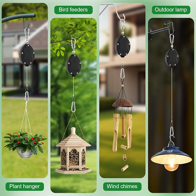 3 Pack Heavy Duty Retractable Plant Hangers Adjustable Pulleys - Image 7