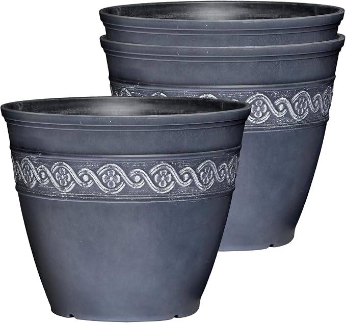 Classic Home and Garden Corinthian Round Resin Flower Planter Pot, Storm Gray 8" by ClassicHomeandGarden