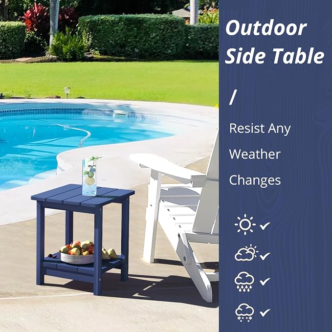 LUE BONA Adirondack Outdoor Side Table, 2-Tier Navy HDPS Patio End Table - Image 3