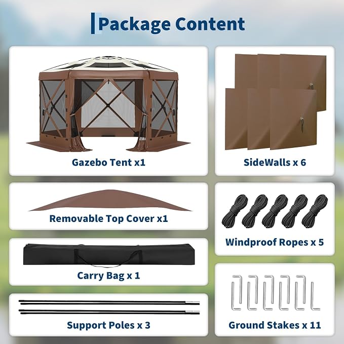 11.5x11.5FT 6-Sided Pop Up Gazebo Tent，One-Push Setup Canopy Tent - Image 9
