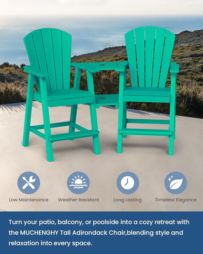 Ciokea Tall Adirondack Chairs Set of 4, HDPE Outdoor Adirondack Bar Stools - Image 7