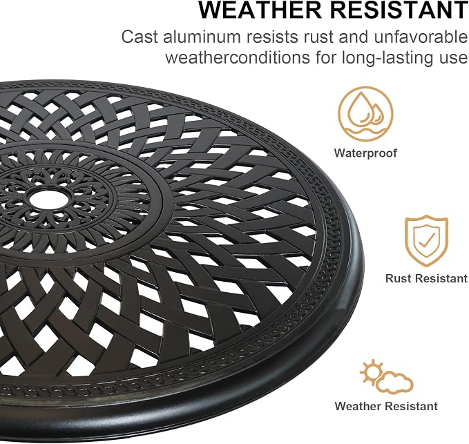 30.31" Outdoor Patio Dining Table, Cast Aluminum Patio Table, Patio Bistro Table - Image 3
