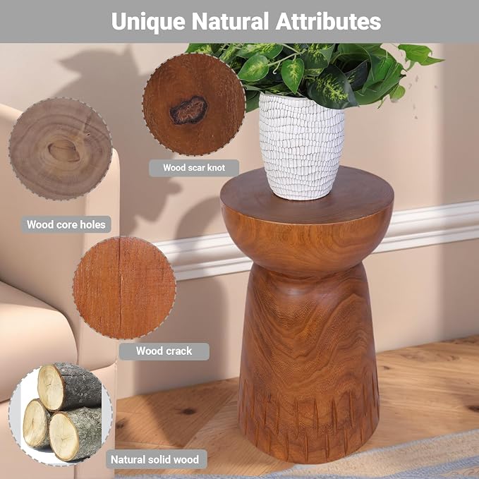 Athaliah 19.25”H Wood Side Table – Natural Wooden End Table, Round Wood Accent - Image 3