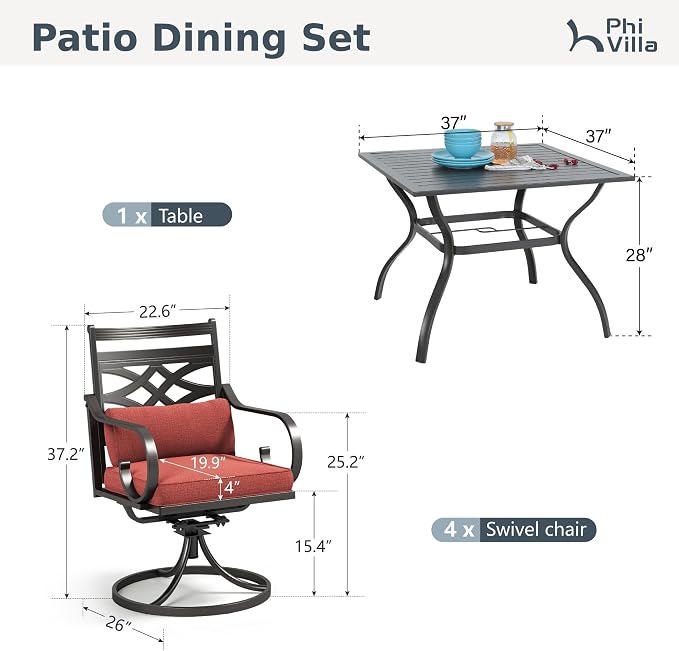 PHI VILLA 5 Pieces Outdoor Dining Set - Image 2