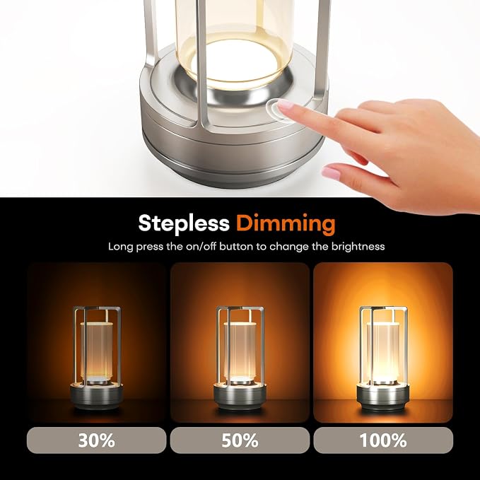 Portable Metal Table Lamp for Indoor/Outdoor, Rechargeable Cordless LED Lamp - Image 5