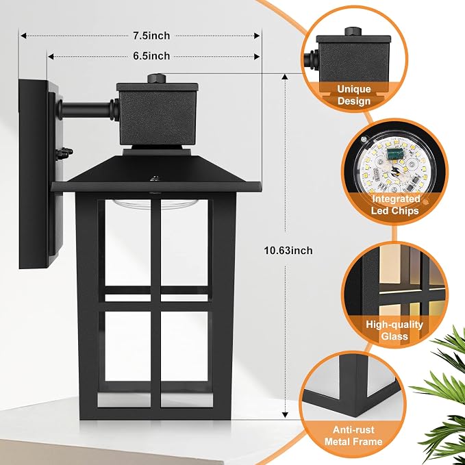 Brightever LED Outdoor Wall Lights, 10W Black Exterior Light Fixture - Image 2