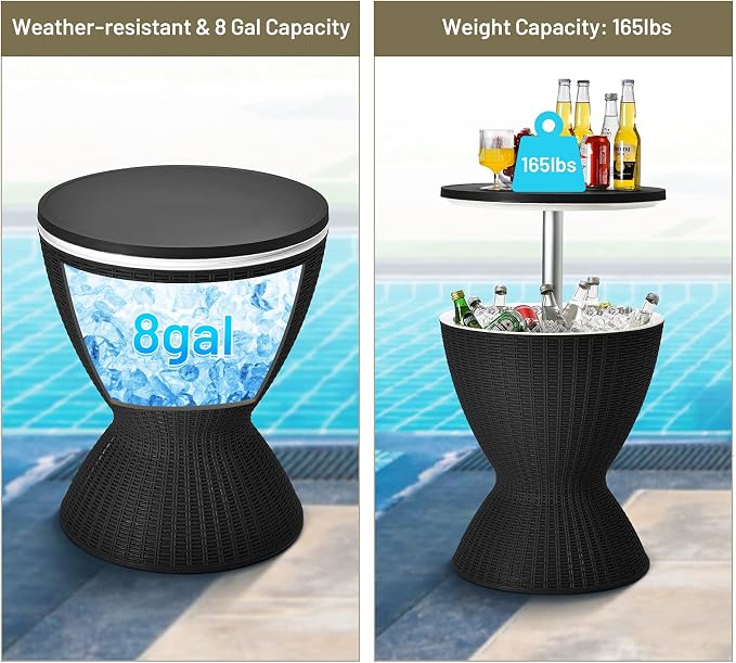 Tangkula Outdoor Cool Bar Table, Rattan Patio 8 Gallon Beer and Wine Cooler - Image 6